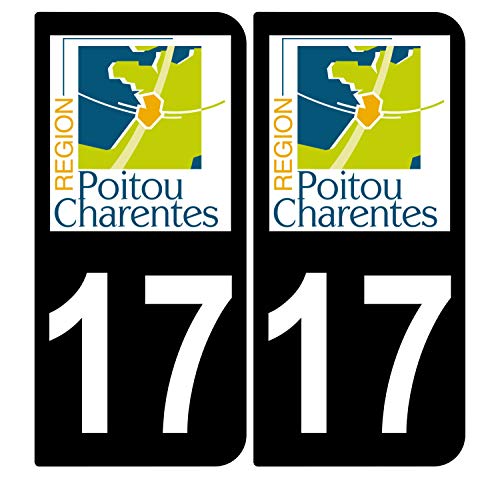 Supstick 2 Stickers Autocollants Plaques Immatriculation Auto Dept 17 Poitou Charentes Noir Angles Arrondis