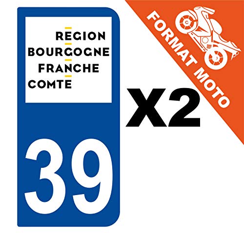 Supstick 2 Stickers Autocollants Plaques Immatriculation Moto Dept 39 Bourgogne Franche Comté Bleu Foncé 2 Angles Arrondis