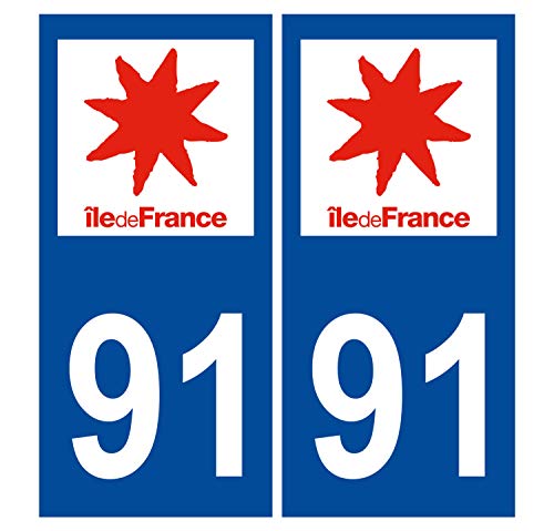 Supstick 2 Stickers Autocollants Plaques Immatriculation Auto Dept 91 Ile de France Bleu Foncé Angles Carrés