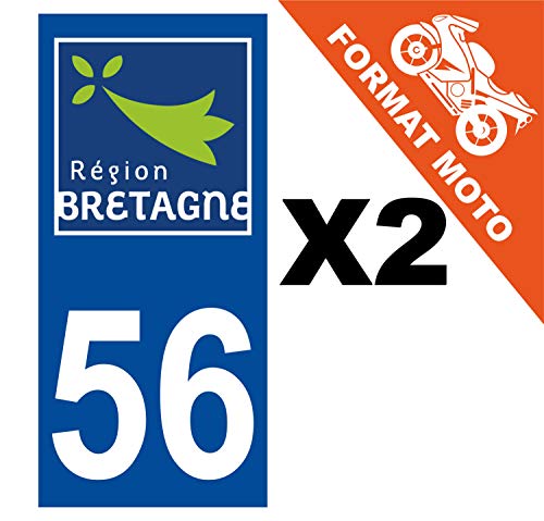 Supstick 2 Stickers Autocollants Plaques Immatriculation Moto Dept 56 Bretagne Bleu Foncé Angles Carrés