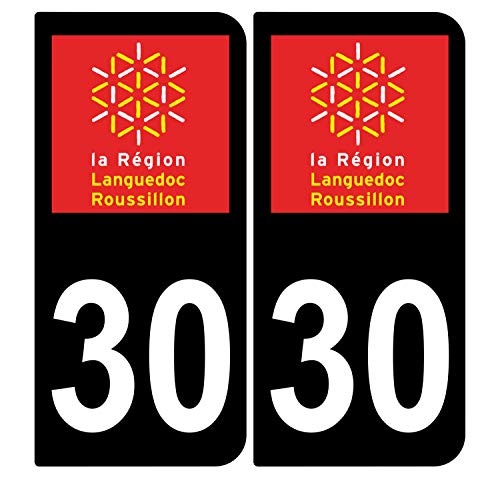 Supstick 2 Stickers Autocollants Plaques Immatriculation Auto Dept 30 Languedoc Roussillon Noir Angles Arrondis