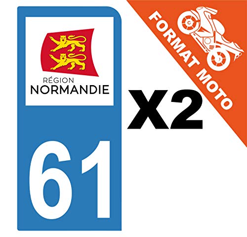 Supstick 2 Stickers Autocollants Plaques Immatriculation Moto Dept 61 Normandie Bleu Clair 1 Angle Arrondi