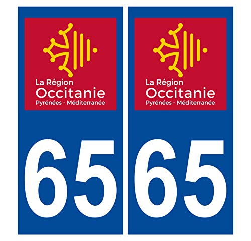 Supstick 2 Stickers Autocollants Plaques Immatriculation Auto Dept 65 Occitanie Bleu Foncé Angles Carrés