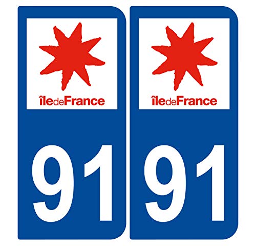 Supstick 2 Stickers Autocollants Plaques Immatriculation Auto Dept 91 Ile de France Bleu Foncé Angles Arrondis