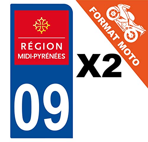Supstick 2 Stickers Autocollants Plaques Immatriculation Moto Dept 09 Midi Pyrénées Bleu Foncé 1 Angle Arrondi