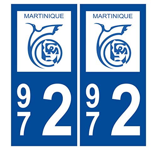 Supstick 2 Stickers Autocollants Plaques Immatriculation Auto Dept 972 Martinique Bleu Foncé Angles Carrés