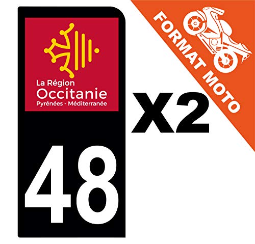 Supstick 2 Stickers Autocollants Plaques Immatriculation Moto Dept 48 Occitanie Noir 1 Angle Arrondi