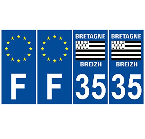 Supstick 4 Stickers Autocollants Plaques Immatriculation Auto Dept 35 Bretagne Breizh Bleu Foncé Angles Carrés