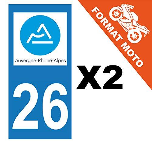 supstick 2 Stickers Autocollant Plaque IMMATRICULATION Moto DEPT 26 Auvergne-Rhône-Alpes Format rectangulaire - supstick.fr