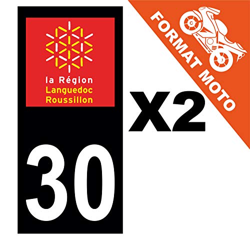 Supstick 2 Stickers Autocollants Plaques Immatriculation Moto Dept 30 Languedoc Roussillon Noir Angles Carrés