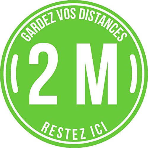 Lot de 5 Autocollant stickers signalétique stop covid sol antidérapant - gardez vos distances 2m - format 25x25cm couleur vert pomme