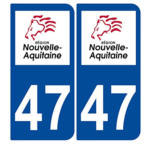 Supstick 2 Stickers Autocollants Plaques Immatriculation Auto Dept 47 Nouvelle Aquitaine Bleu Foncé Angles Arrondis