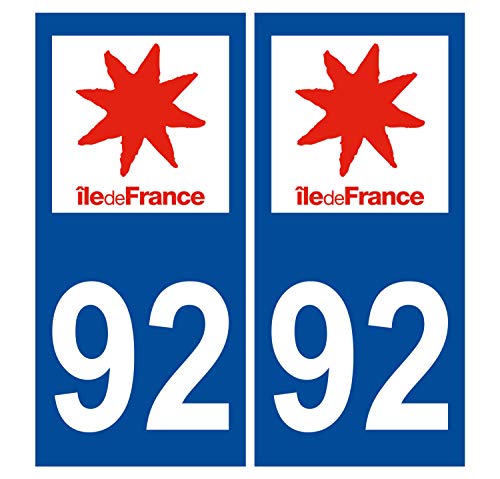 Supstick 2 Stickers Autocollants Plaques Immatriculation Auto Dept 92 Ile de France Bleu Foncé Angles Carrés