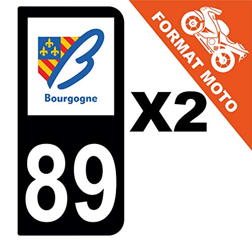 Supstick 2 Stickers Autocollants Plaques Immatriculation Moto Dept 89 Bourgogne Noir 2 Angles Arrondis