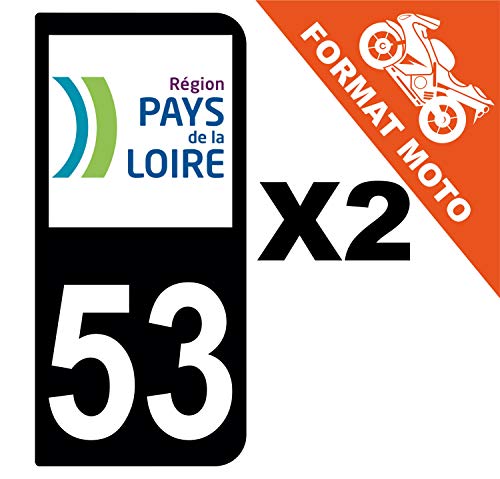 Supstick 2 Stickers Autocollants Plaques Immatriculation Moto Dept 53 Pays de la Loire Noir 2 Angles Arrondis