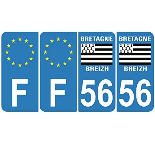 Supstick 4 Stickers Autocollants Plaques Immatriculation Auto Dept 56 Bretagne Breizh Bleu Clair Angles Arrondis