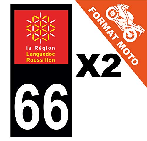 Supstick 2 Stickers Autocollants Plaques Immatriculation Moto Dept 66 Languedoc Roussillon Noir Angles Carrés