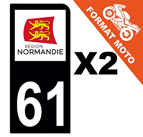 Supstick 2 Stickers Autocollants Plaques Immatriculation Moto Dept 61 Normandie Noir 1 Angle Arrondi