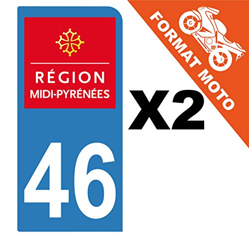 Supstick 2 Stickers Autocollants Plaques Immatriculation Moto Dept 46 Midi Pyrénées Bleu Clair 1 Angle Arrondi