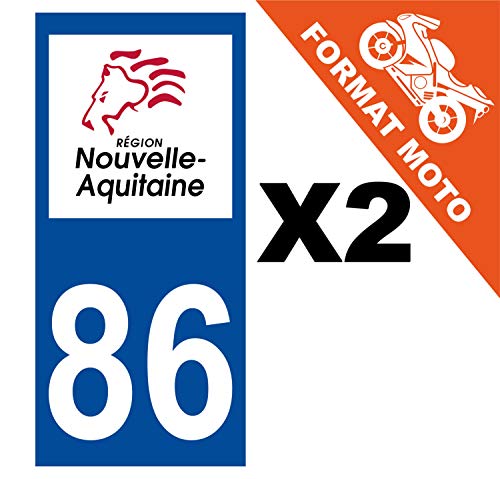 Supstick 2 Stickers Autocollants Plaques Immatriculation Moto Dept 86 Nouvelle Aquitaine Bleu Foncé Angles Carrés