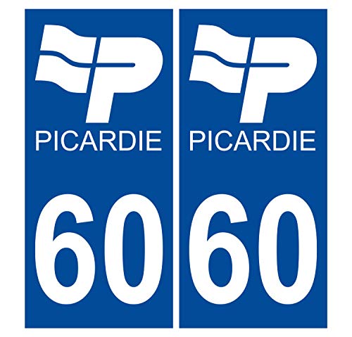 Supstick 2 Stickers Autocollants Plaques Immatriculation Auto Dept 60 Picardie Bleu Foncé Angles Carrés