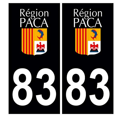 Supstick 2 Stickers Autocollants Plaques Immatriculation Auto Dept 83 Paca Noir Angles Carrés