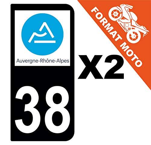 Supstick 2 Stickers Autocollants Plaques Immatriculation Moto Dept 38 Auvergne Rhône Alpes Noir 2 Angles Arrondis