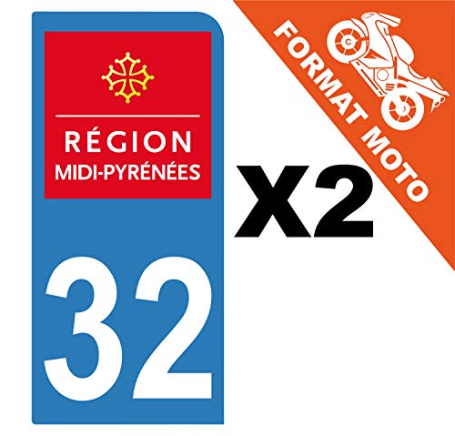 Supstick 2 Stickers Autocollants Plaques Immatriculation Moto Dept 32 Midi Pyrénées Bleu Clair 1 Angle Arrondi