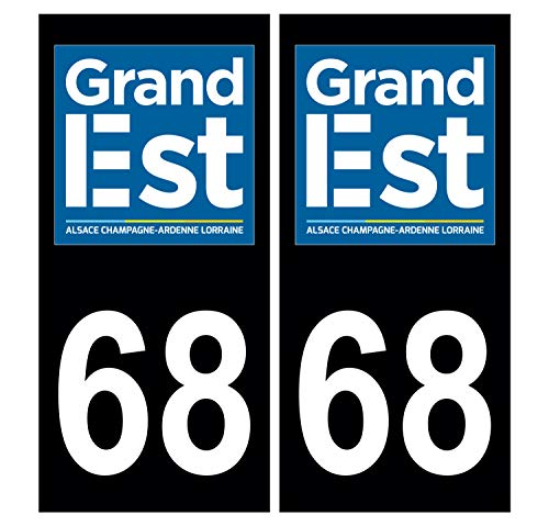 Supstick 2 Stickers Autocollants Plaques Immatriculation Auto Dept 68 Grand est Noir Angles Carrés
