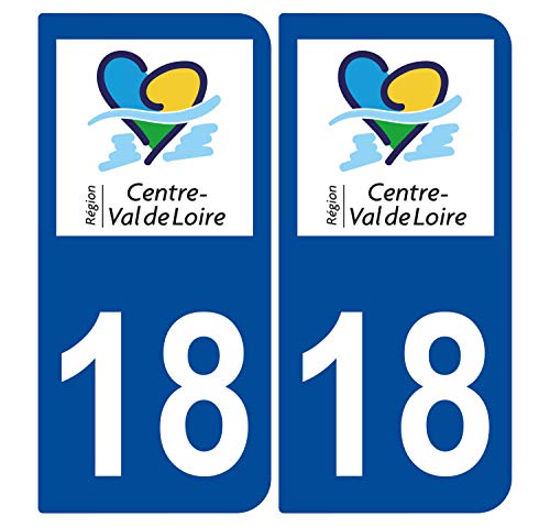 Supstick 2 Stickers Autocollants Plaques Immatriculation Auto Dept 18 Centre Val de Loire Bleu Foncé Angles Arrondis