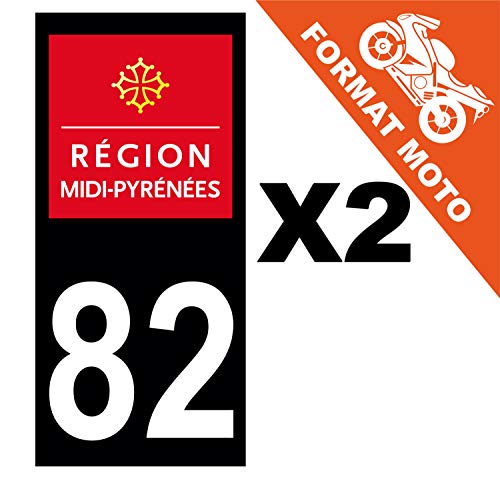 Supstick 2 Stickers Autocollants Plaques Immatriculation Moto Dept 82 Midi Pyrénées Noir Angles Carrés