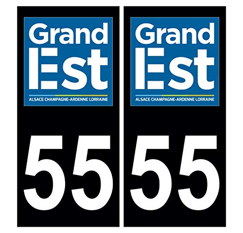 Supstick 2 Stickers Autocollants Plaques Immatriculation Auto Dept 55 Grand Est Noir Angles Carrés