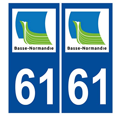 Supstick 2 Stickers Autocollants Plaques Immatriculation Auto Dept 61 Basse Normandie Bleu Foncé Angles Carrés