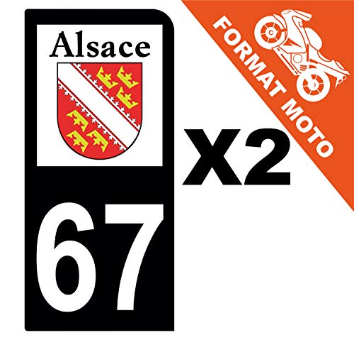 Supstick 2 Stickers Autocollants Plaques Immatriculation Moto Dept 67 Alsace Blason Noir 1 Angle Arrondi