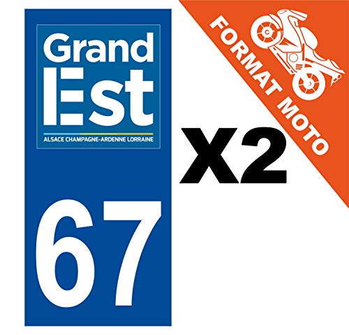 Supstick 2 Stickers Autocollants Plaques Immatriculation Moto Dept 67 Grand est Bleu Foncé Angles Carrés