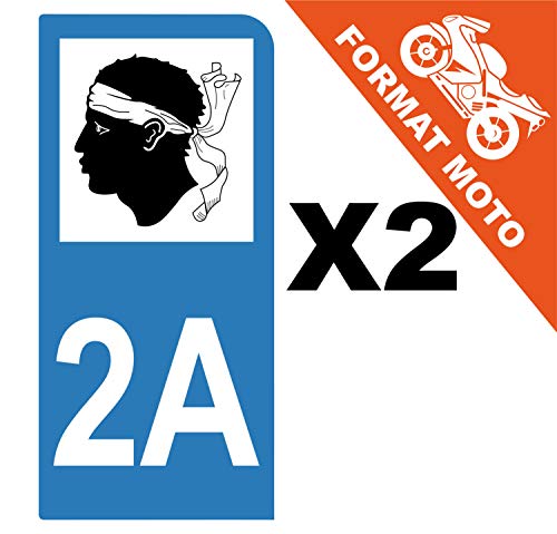 Supstick 2 Stickers Autocollants Plaques Immatriculation Moto Dept 2A Corse Bleu Clair 1 Angle Arrondi