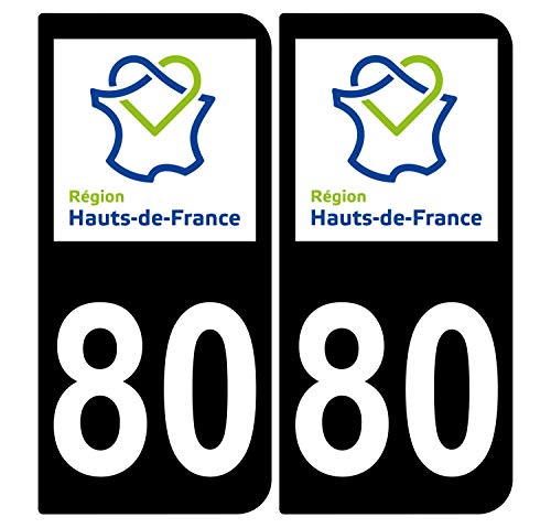 Supstick 2 Stickers Autocollants Plaques Immatriculation Auto Dept 80 Hauts de France Noir Angles Arrondis