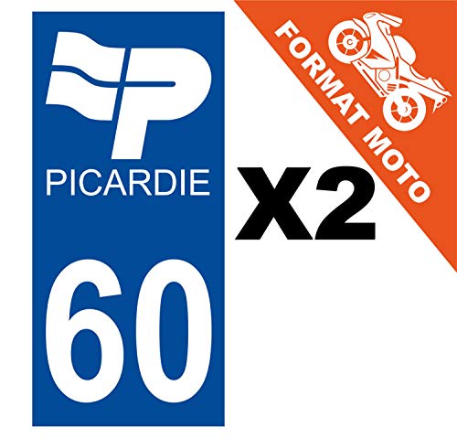 Supstick 2 Stickers Autocollants Plaques Immatriculation Moto Dept 60 Picardie Bleu Foncé Angles Carrés