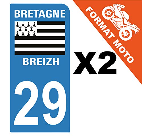 Supstick 2 Stickers Autocollants Plaques Immatriculation Moto Dept 29 Bretagne Breizh Bleu Clair 1 Angle Arrondi