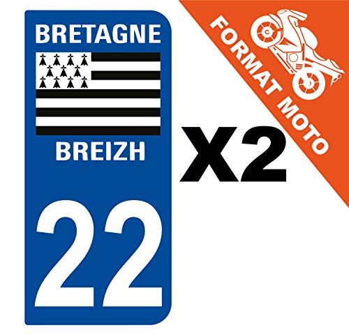 Supstick 2 Stickers Autocollants Plaques Immatriculation Moto Dept 22 Bretagne Breizh Bleu Foncé 2 Angles Arrondis