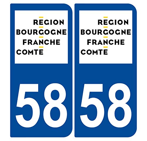 Supstick 2 Stickers Autocollants Plaques Immatriculation Auto Dept 58 Bourgogne Franche Comté Bleu Foncé Angles Carrés