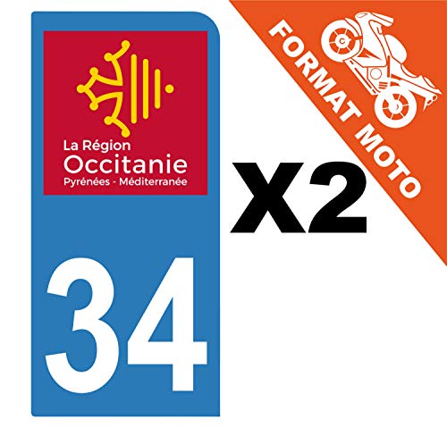 Supstick 2 Stickers Autocollants Plaques Immatriculation Moto Dept 34 Occitanie Bleu Clair 1 Angle Arrondi