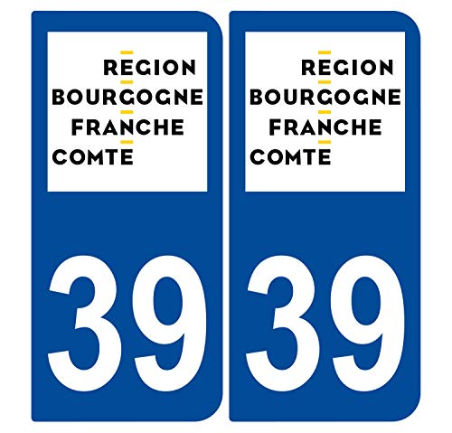 Supstick 2 Stickers Autocollants Plaques Immatriculation Auto Dept 39 Bourgogne Franche Comté Bleu Foncé Angles Carrés