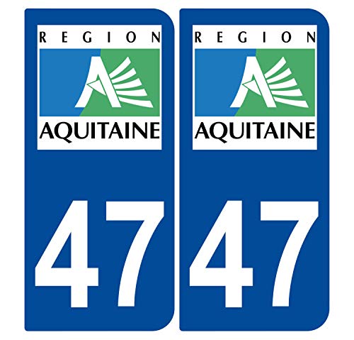 Supstick 2 Stickers Autocollants Plaques Immatriculation Auto Dept 47 Aquitaine Bleu Foncé Angles Arrondis