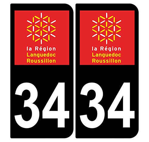 Supstick 2 Stickers Autocollants Plaques Immatriculation Auto Dept 34 Languedoc Roussillon Noir Angles Arrondis