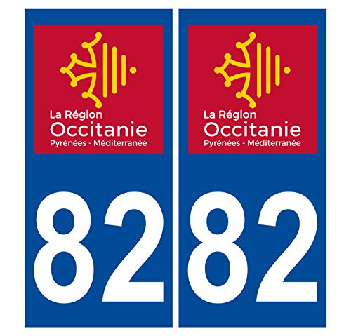 Supstick 2 Stickers Autocollants Plaques Immatriculation Auto Dept 82 Occitanie Bleu Foncé Angles Carrés