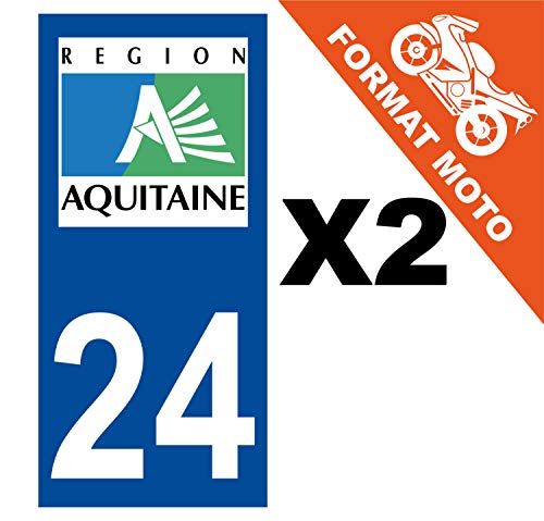 Supstick 2 Stickers Autocollants Plaques Immatriculation Moto Dept 24 Aquitaine Bleu Foncé Angles Carrés