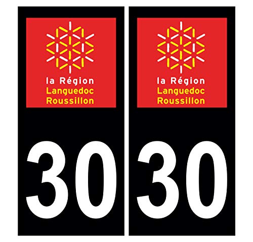 Supstick 2 Stickers Autocollants Plaques Immatriculation Auto Dept 30 Languedoc Roussillon Noir Angles Carrés