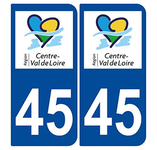 Supstick 2 Stickers Autocollants Plaques Immatriculation Auto Dept 45 Centre Val de Loire Bleu Foncé Angles Arrondis