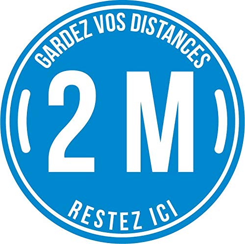 Autocollant stickers signalétique stop covid sol antidérapant - gardez vos distances 2m - format 20x20cm couleur bleu ciel